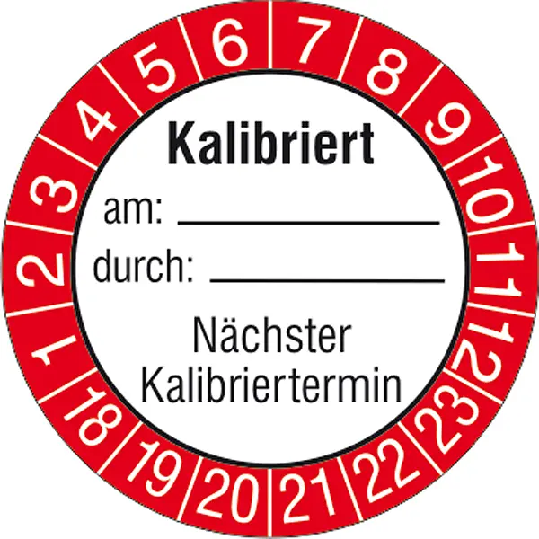 Prüfplakette »Kalibriert am: durch:, Nächster Kalibriertermin«