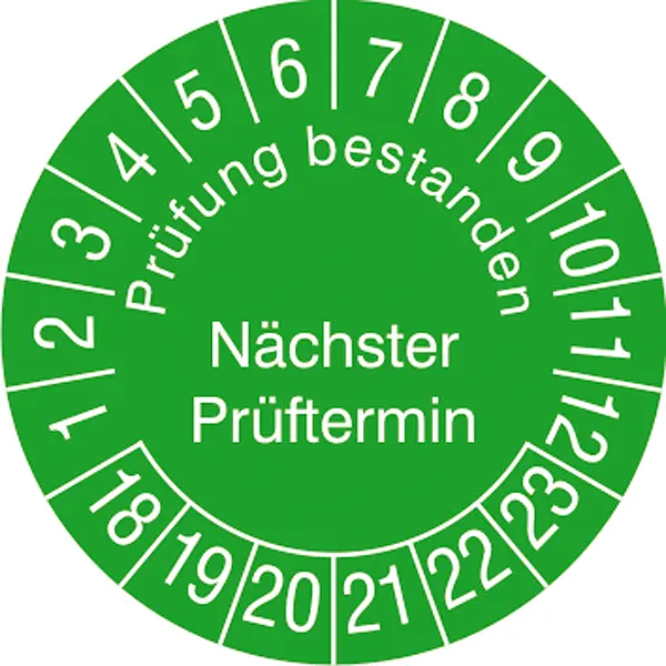 Prüfplakette »Prüfung bestanden, Nächster Prüftermin«