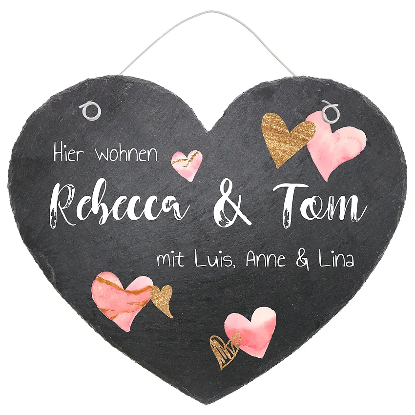 Schieferherz Türschild in der Größe 24 cm Design Hearts