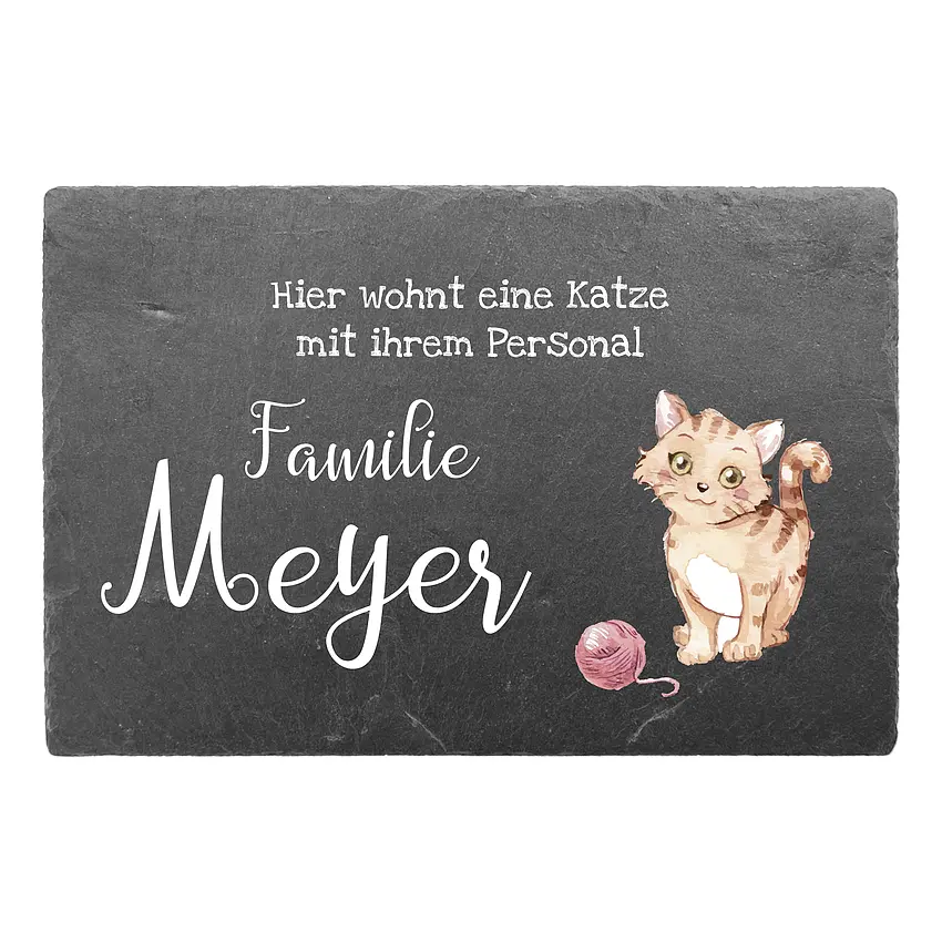 Schieferschild für Katzenliebhaber mit Namen 300 x 200 mm