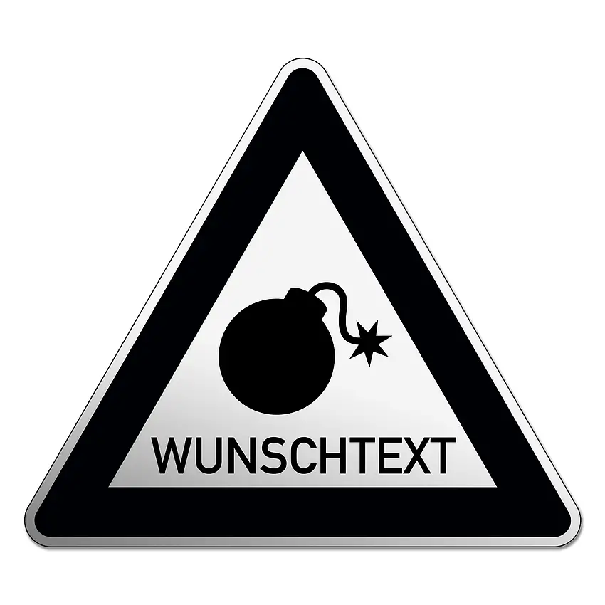 Gefahrenzeichen Black Edition mit Bombe und Wunschtext