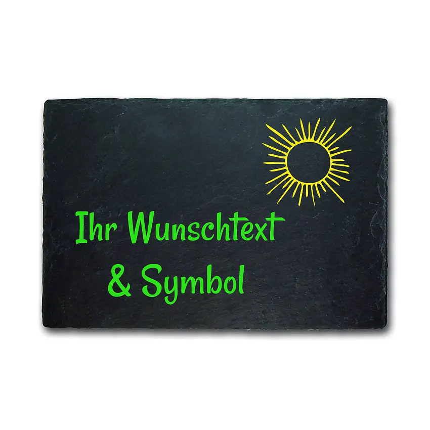 Schieferschild mit Wunschtext und Symbol in verschiedenen Größen