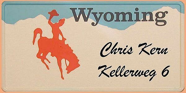 Wyoming Plate mit Reiter als Hausnummer oder Trschild - Folienschrift