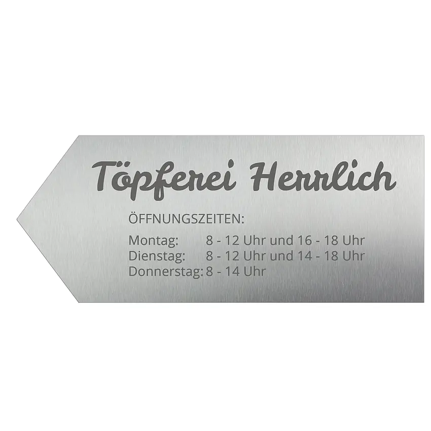 Edelstahl Firmenschild als Hinweisschild in Pfeilform 60 x 25 cm