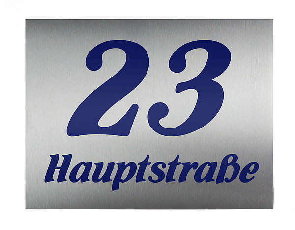 Hausnummer aus Edelstahl mit Nummer und Straenname oder Familienname