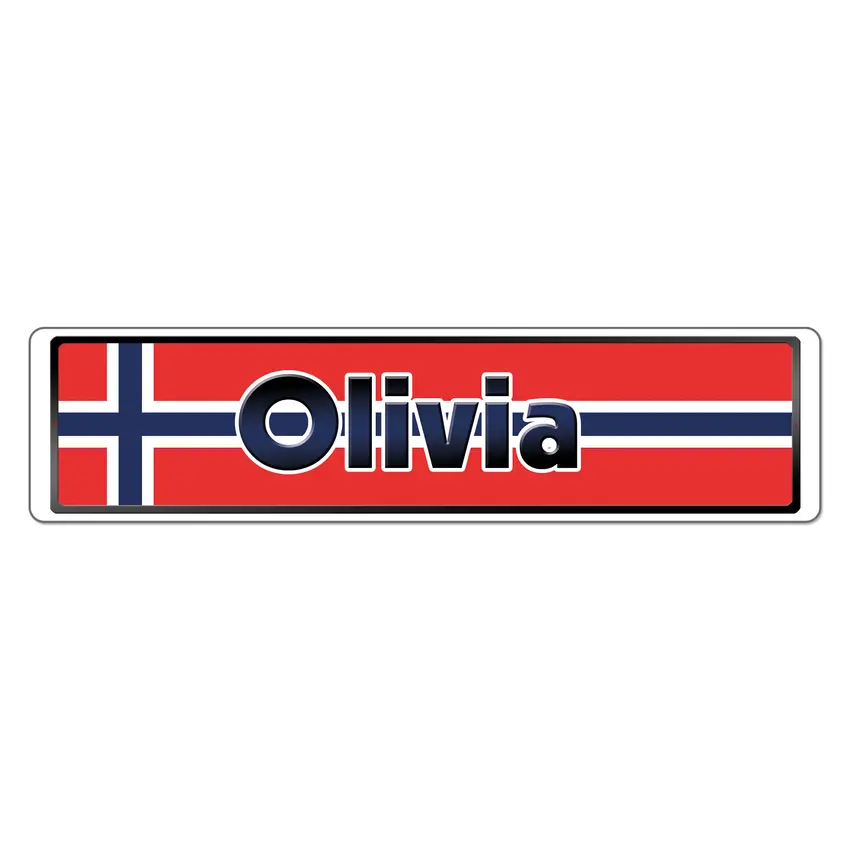 Namensschild mit norwegischer Flagge und Ihrem Wunschtext