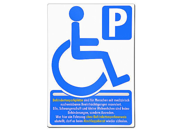 Behindertenparkplatz Schild aus Aluminium Mae: 297 mm x 210 mm x 0,7 mm