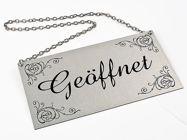 Klassisches Türschild - Geöffnet - Geschlossen - Ornament - 20 x 10 cm - beidseitig