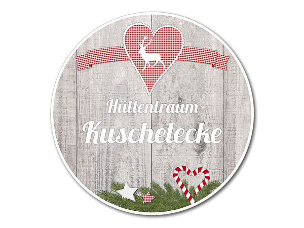 Dekoschild Httentraum Kuschelecke oder Wunschtext - 148 mm Motiv Hirsch