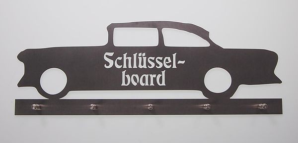 Edelstahl - Schlsselboard im Design eines Oldtimers mit Schriftzug