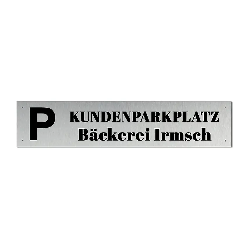 Hochwertiges Parkplatzschild aus Edelstahl 52 x 11 cm | mit schwarzer Beschriftung