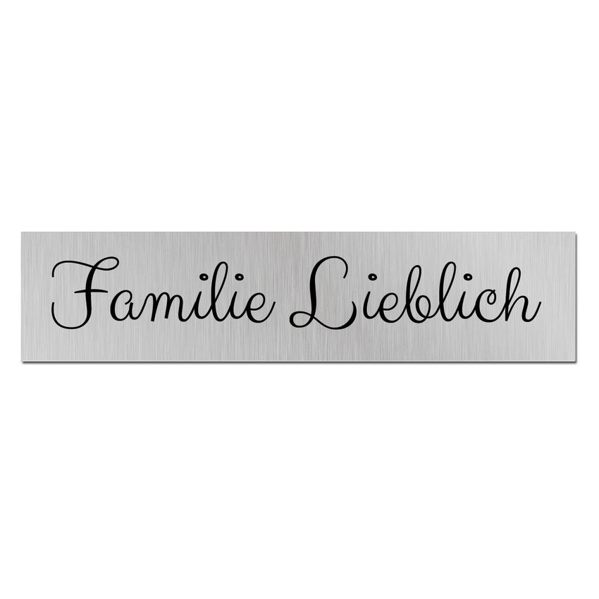 Silbernes Namensschild mit Wunschtext und Symbol - Gre 150x35 mm - silbern/schwarz