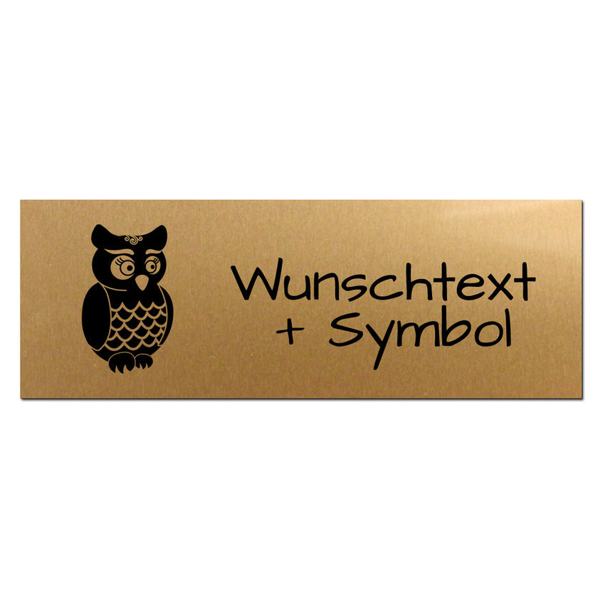 Kleines Namensschild mit Wunschtext und Symbol - Gre 100x35 mm - gold/schwarz