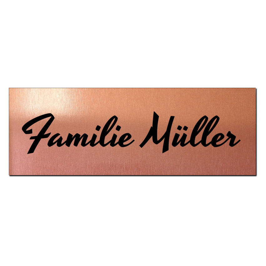 Kleines Namensschild mit Wunschtext und Symbol - Gre 100x35 mm - kupfer/schwarz