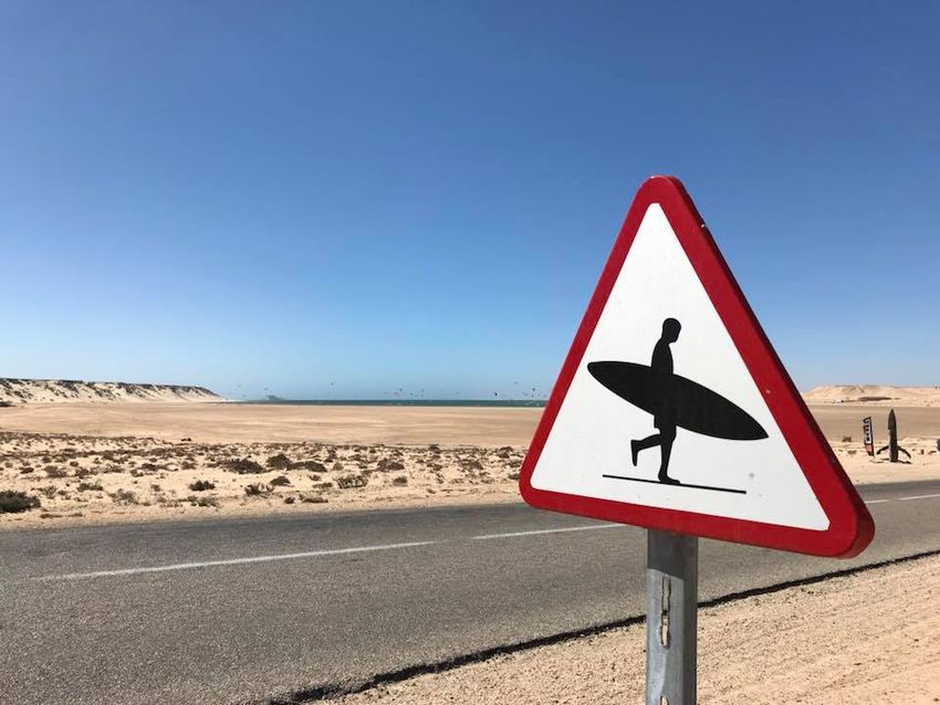 Achtung freilaufender Surfer auf dem Weg zum Strand