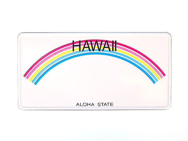 Hawaii - Plate - Regenbogenschild - mit Wunschtext in Folienschrift