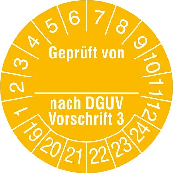 Prüfplakette - mit Jahresfarbe »Geprüft von_nach DGUV Vorschrift3«