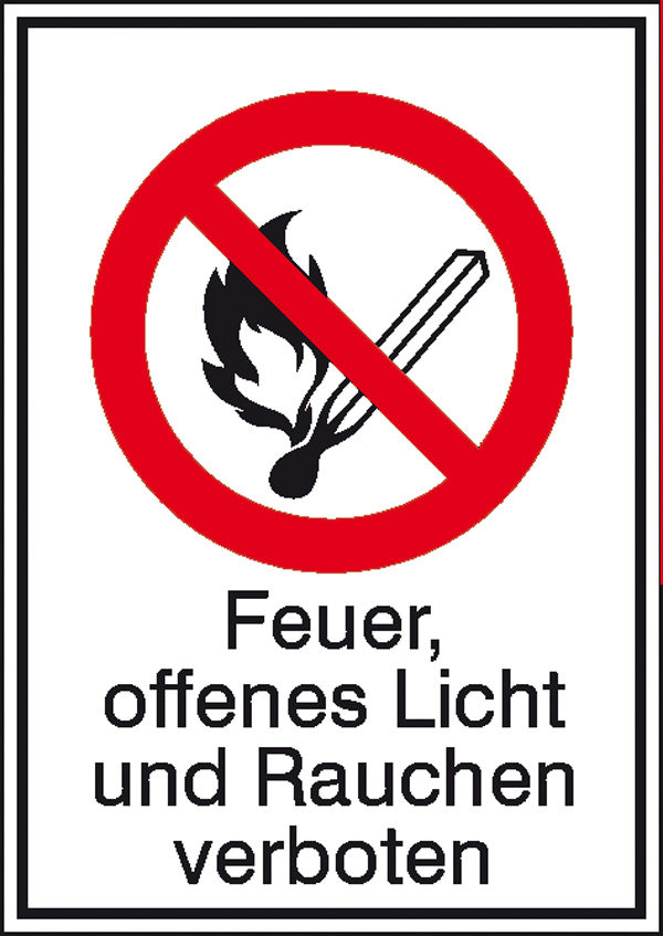 Verbots-Kombischild Feuer, offenes Licht und Rauchen verboten