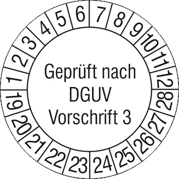 Prüfplakette »Geprüft nach DGUV Vorschrift 3«