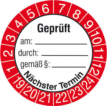 Prfplakette Geprft am: durch gem߫