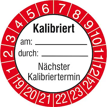 Prüfplakette »Kalibriert am: durch:, Nächster Kalibriertermin«