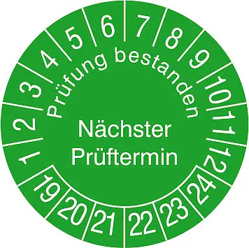 Prüfplakette »Prüfung bestanden, Nächster Prüftermin«