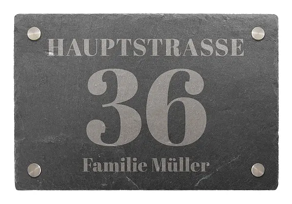 Hausnummer aus Schiefer mit Wunschtext 30 x 20 cm - Design Classic -  Schilder online kaufen