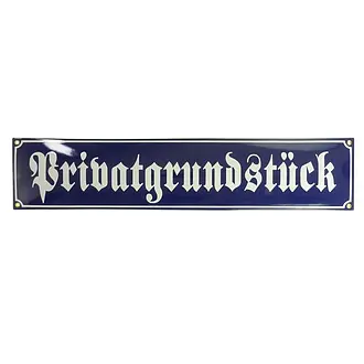 Emaille Straßenschild blau mit weißem Text 