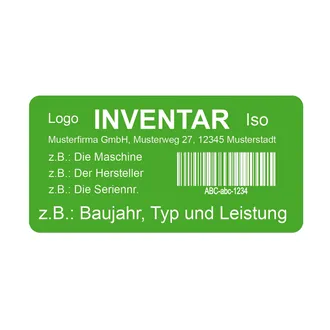 Inventarschild grün/weiß mit Strichcode